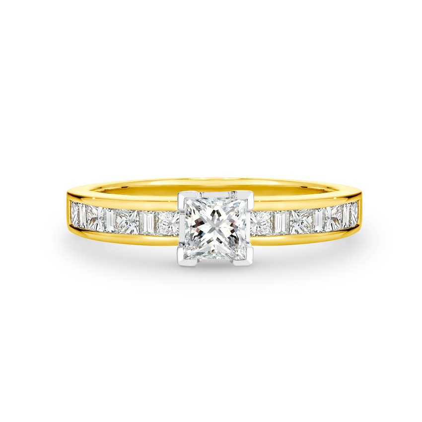 Princess cut and baguette cut diamond set engagement ring 1416