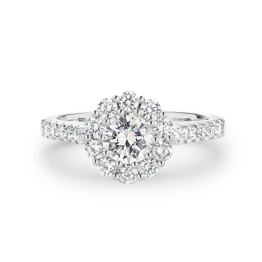 Round brilliant cut diamond halo engagement ring 2300