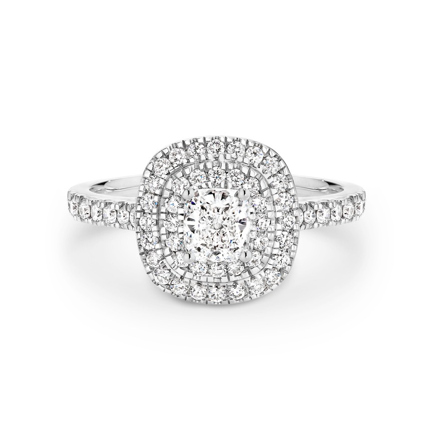 Double row halo cushion cut diamond set engagemnet ring 2386