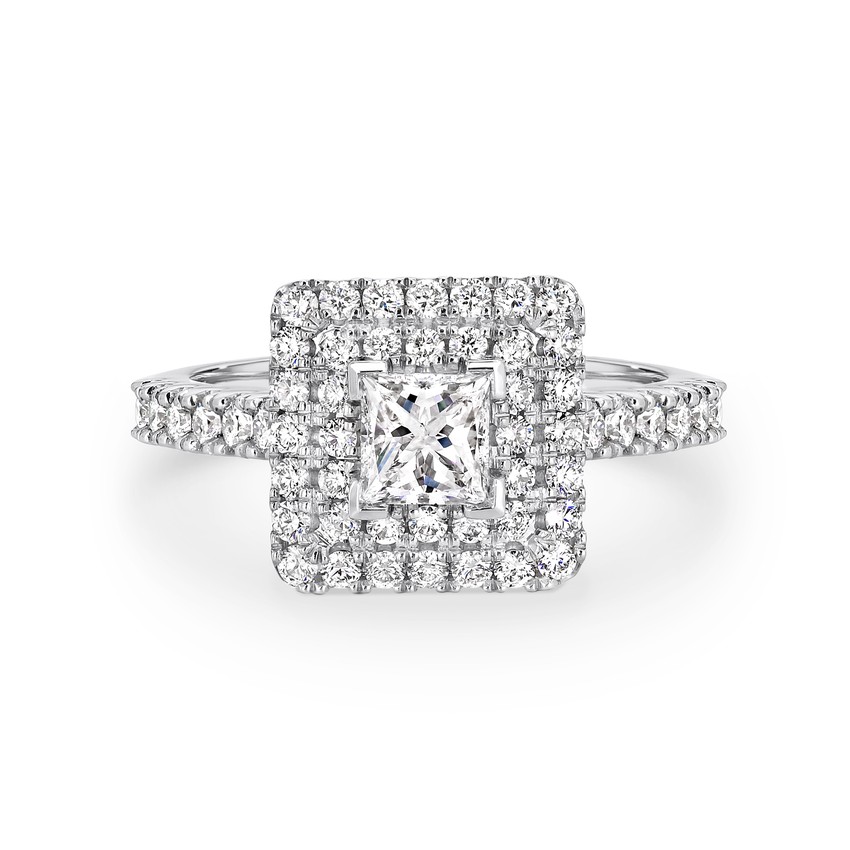 Dounle row princess cut diamond set halo engagement ring 2402
