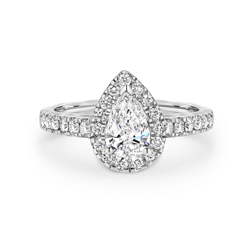 Pear shaped diamond halo engagement ring 2412