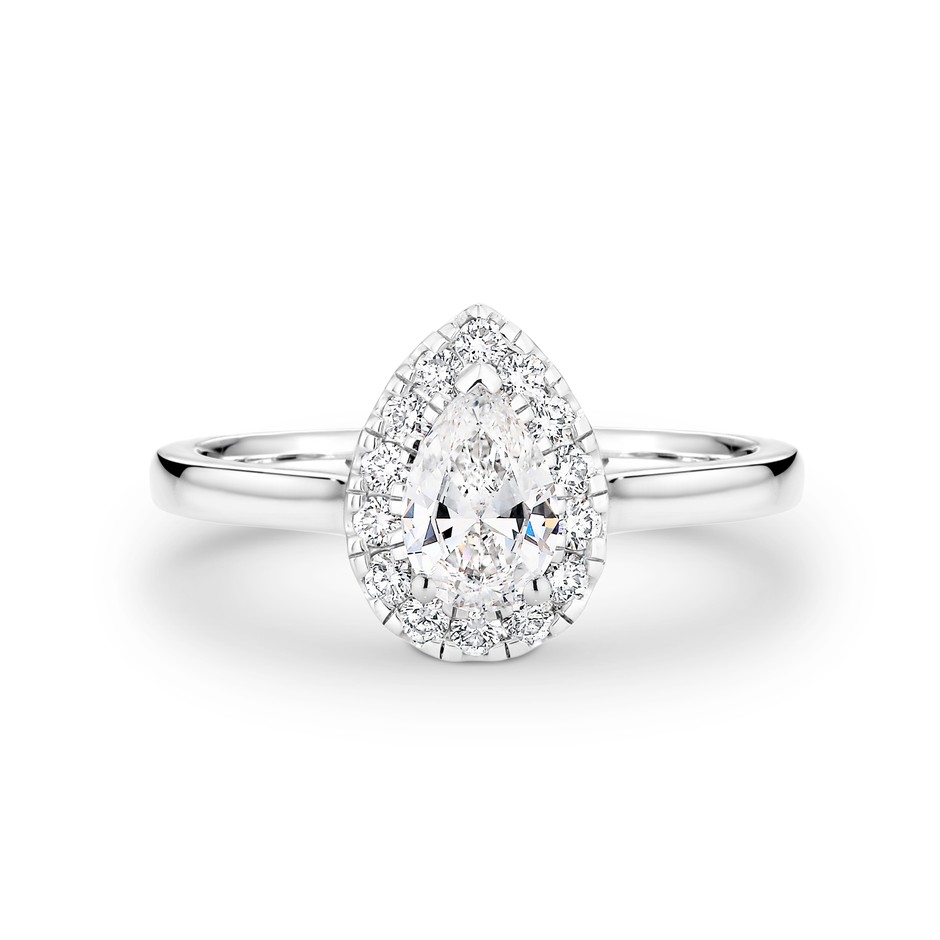 Pear shape diamond halo engagement ring 2491