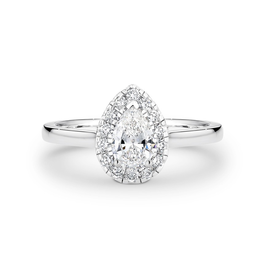 Pear shaped diamond halo engagement ring 2492