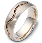 White gold 7.0mm band with three tone braided cable centre inlay.A2226
