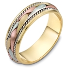 7mm three tone yellow, white and rose gold braided cable band.1027000